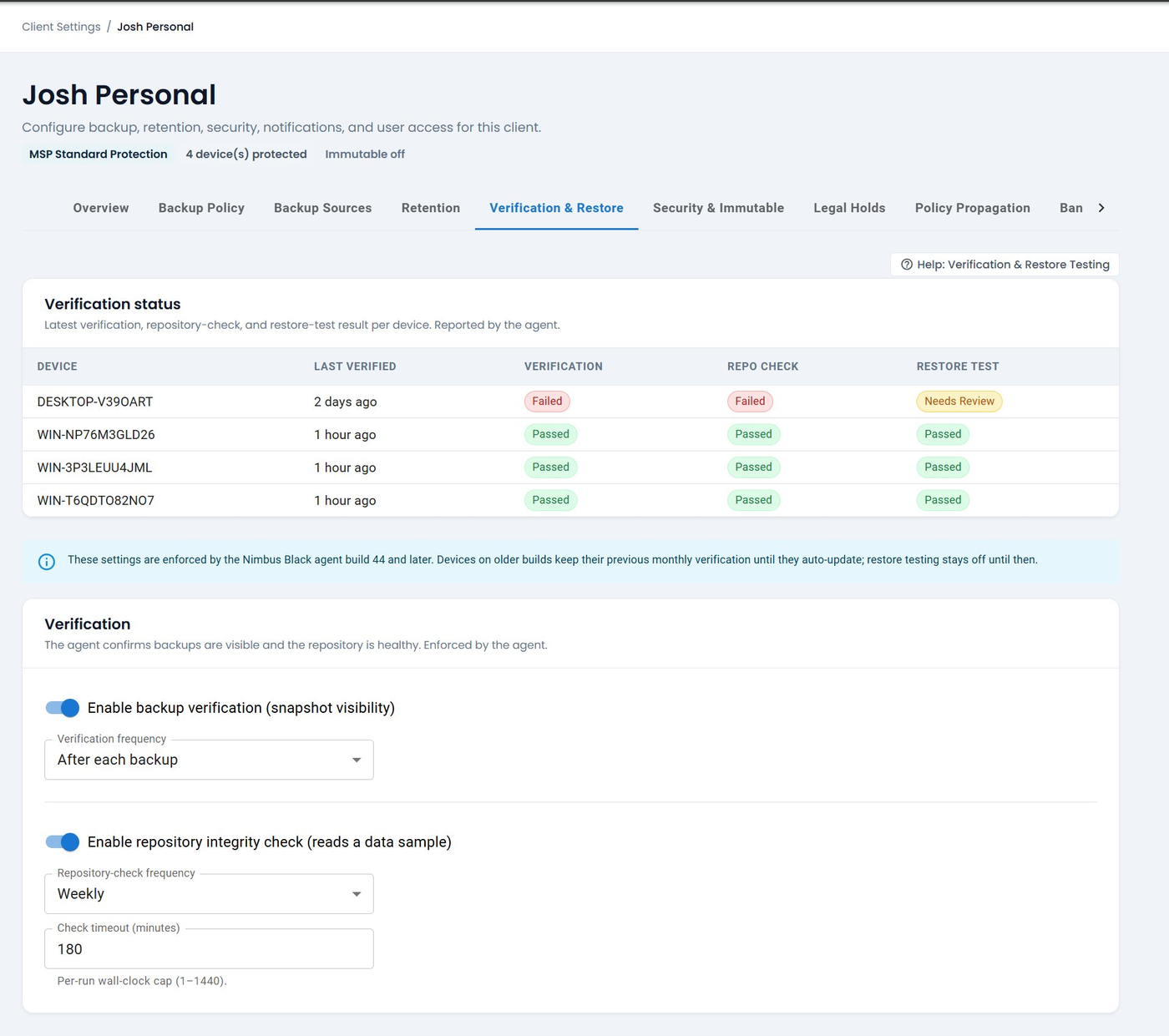 Backup verification and repository integrity checks
