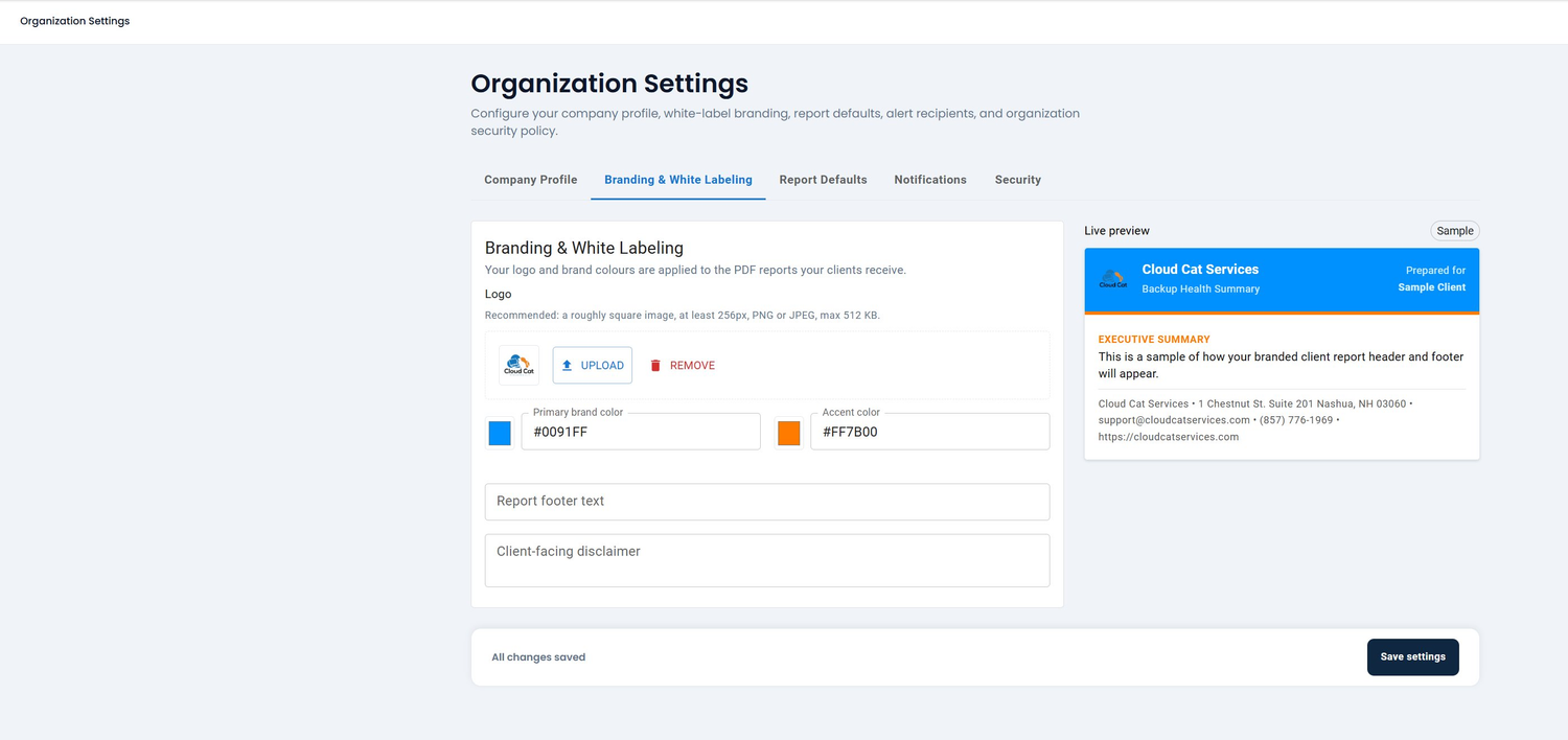 White-label — your brand on client reports